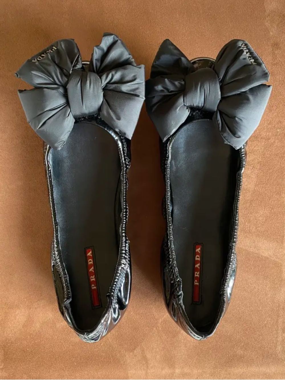 Prada Black Patent Leather Ballet Flats with Bow